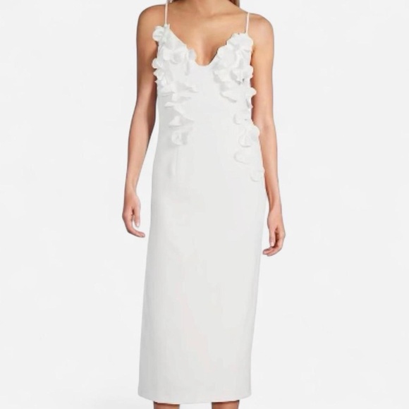 ANTONIO MELANI Dresses & Skirts - Antonio Melani White Floral Appliqué Sheath Dress Size 14 Elegant Midi